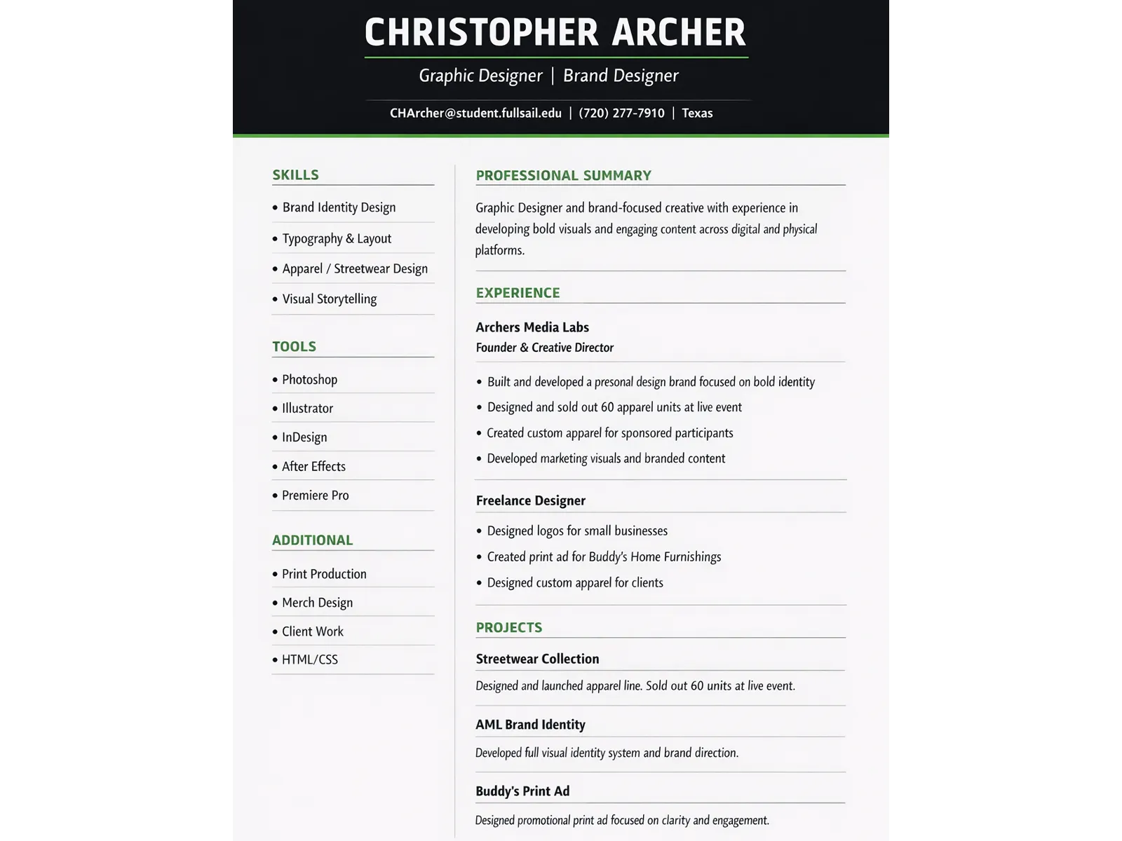 Christopher Archer resume preview